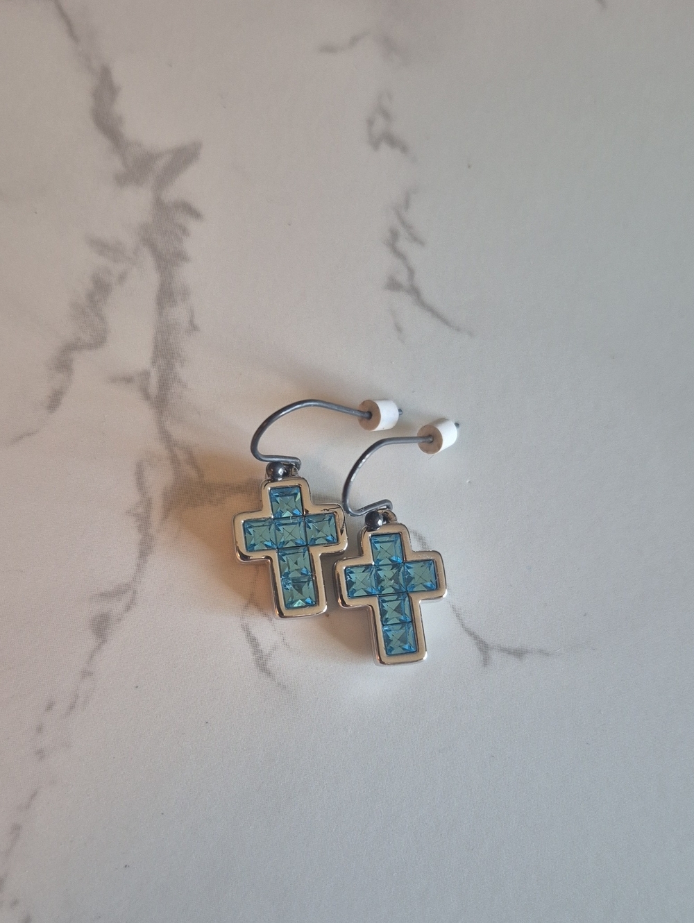Swarovski Blue Crystal Cross Drop Earrings